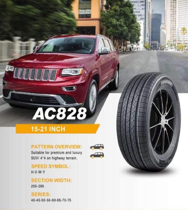 Anchee AC828 Highway Terrain Tyre on a luxury SUV, showcasing smooth handling, reduced road noise, and long-lasting tread life